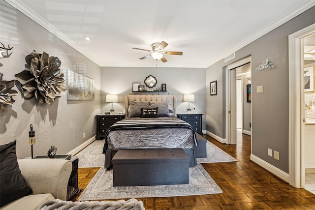 11330 Park Central Pl Unit C, Dallas, TX 75230 - bedroom featuring crown molding and a ceiling fan