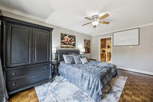 11330 Park Central Pl Unit C, Dallas, TX 75230 - bedroom with crown molding, ensuite bathroom, and a ceiling fan