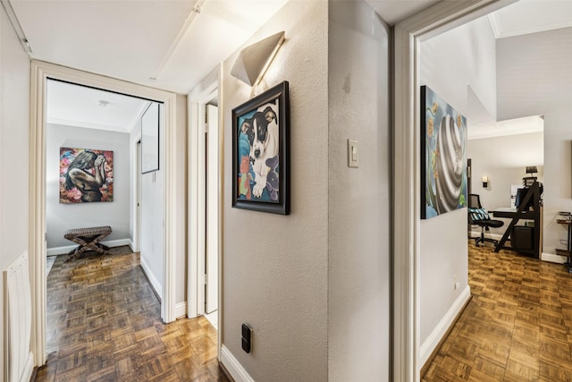 11330 Park Central Pl Unit C, Dallas, TX 75230 - hallway featuring ornamental molding and an office area