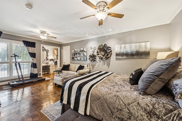 11330 Park Central Pl Unit C, Dallas, TX 75230 - bedroom with crown molding and a ceiling fan
