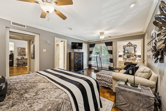 11330 Park Central Pl Unit C, Dallas, TX 75230 - bedroom with ornamental molding and a ceiling fan