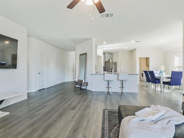 2800 Cain Dr, Anna, TX 75409 - living area featuring wood finished floors, a ceiling fan, and recessed lighting