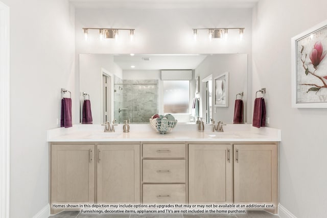 443 Aspen Way, Lavon, TX 75166 - bathroom featuring a stall shower and double vanity