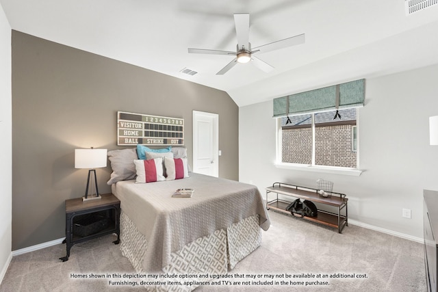 443 Aspen Way, Lavon, TX 75166 - bedroom with carpet flooring, lofted ceiling, and ceiling fan