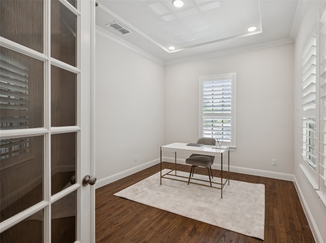 2751 Langley Way, Prosper, TX 75078 - home office featuring wood finished floors, ornamental molding, and recessed lighting