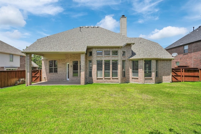 1910 Saint Johns Ave, Allen, TX 75002 - rear view of property featuring a gate, a chimney, a fenced backyard, and roof with shingles