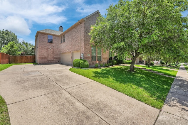 1910 Saint Johns Ave, Allen, TX 75002 - view of side of property with an attached garage, brick siding, driveway, and a chimney