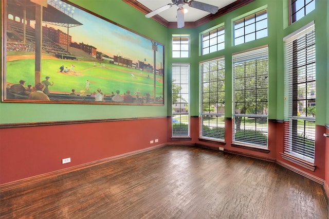 1910 Saint Johns Ave, Allen, TX 75002 - empty room with ornamental molding, wood finished floors, and a ceiling fan