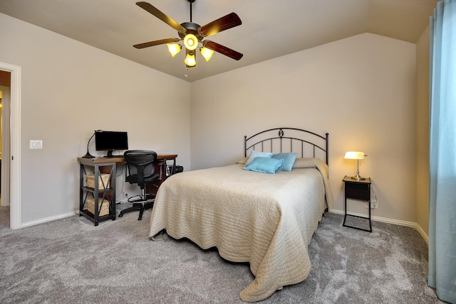 7219 Brisa Rd, Grand Prairie, TX 75054 - bedroom featuring carpet, lofted ceiling, an office area, and a ceiling fan