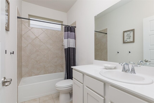 2265 Obsidian Dr, Little Elm, TX 76227 - bathroom featuring vanity, shower / bathtub combination with curtain, and tile patterned floors