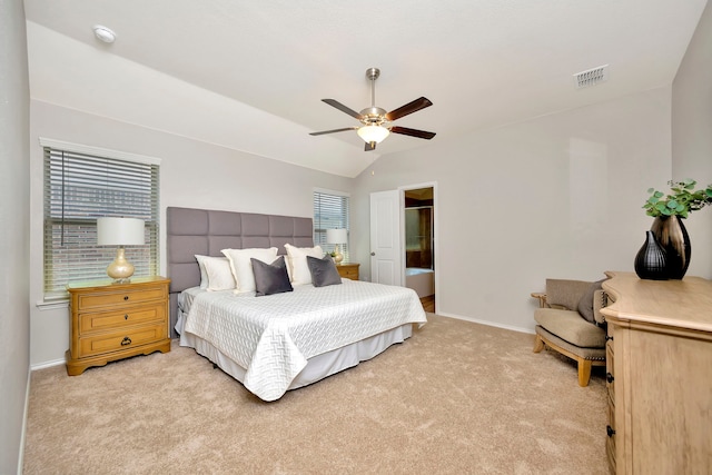 5361 Brentlawn Dr, Fort Worth, TX 76179 - bedroom featuring light colored carpet, lofted ceiling, and ceiling fan