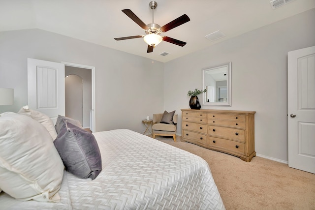 5361 Brentlawn Dr, Fort Worth, TX 76179 - bedroom featuring light carpet, ceiling fan, and arched walkways