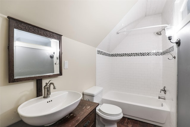 401 N Benge, Mckinney, TX 75069 - full bathroom with  shower combination, wood finished floors, vanity, and lofted ceiling