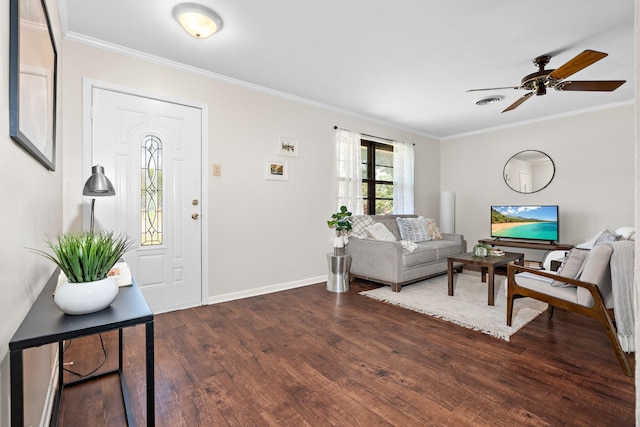 301 Sunset Blvd, Hewitt, TX 76643 - entryway featuring dark wood finished floors, crown molding, and ceiling fan