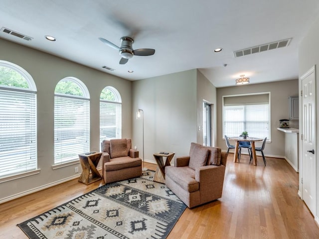 6505 Tamarron Ln, Plano, TX 75024 - living area featuring light wood-style floors, a ceiling fan, and recessed lighting