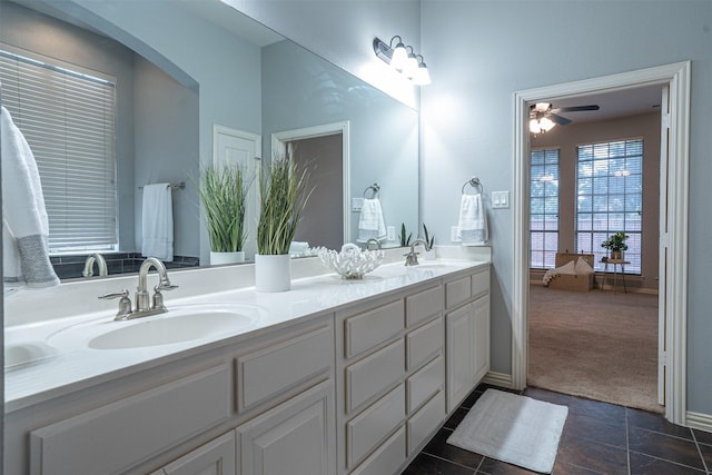 4748 Mcbreyer Pl, Fort Worth, TX 76244 - bathroom featuring double vanity and a ceiling fan