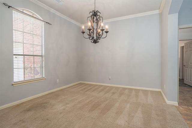 4748 Mcbreyer Pl, Fort Worth, TX 76244 - unfurnished room with a chandelier, ornamental molding, carpet flooring, and arched walkways