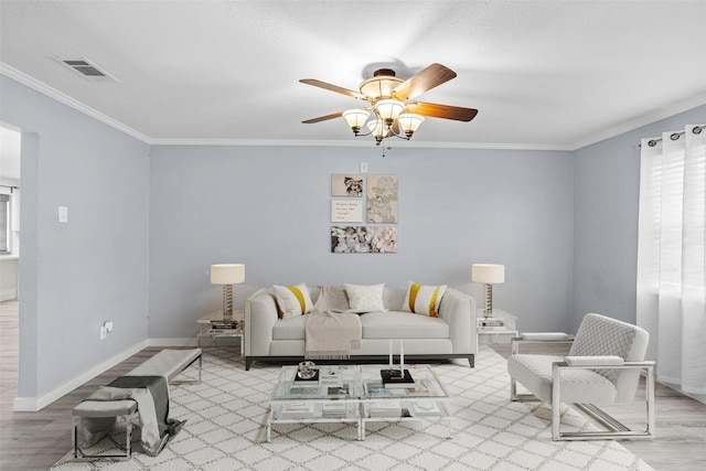 1914 Normandy Dr, Irving, TX 75060 - living area with crown molding, wood finished floors, and ceiling fan