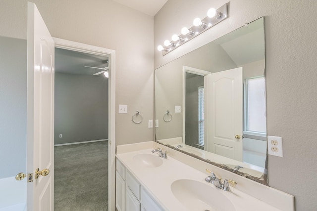 1102 David Dr, Euless, TX 76040 - full bathroom with double vanity and a ceiling fan