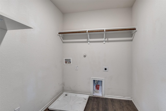 1653 Seadrift Dr, Forney, TX 75126 - washroom featuring hookup for a washing machine, electric dryer hookup, wood finished floors, and hookup for a gas dryer