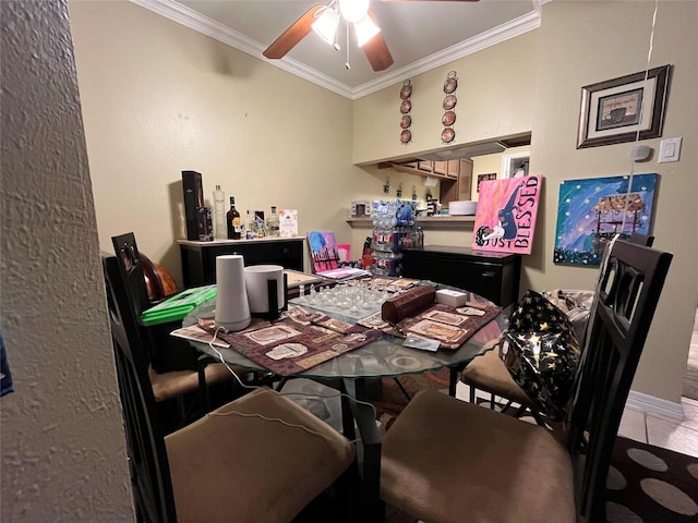 18333 Roehampton Dr Unit 513, Dallas, TX 75252 - dining space with crown molding and ceiling fan
