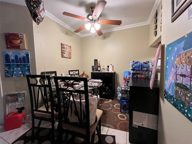 18333 Roehampton Dr Unit 513, Dallas, TX 75252 - dining area featuring ornamental molding, a ceiling fan, and tile patterned floors