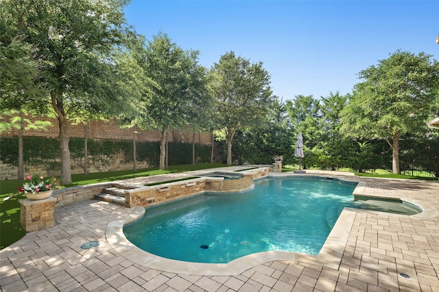 1861 Sand Creek Dr, Prosper, TX 75078 - view of swimming pool with a pool with connected hot tub and a patio