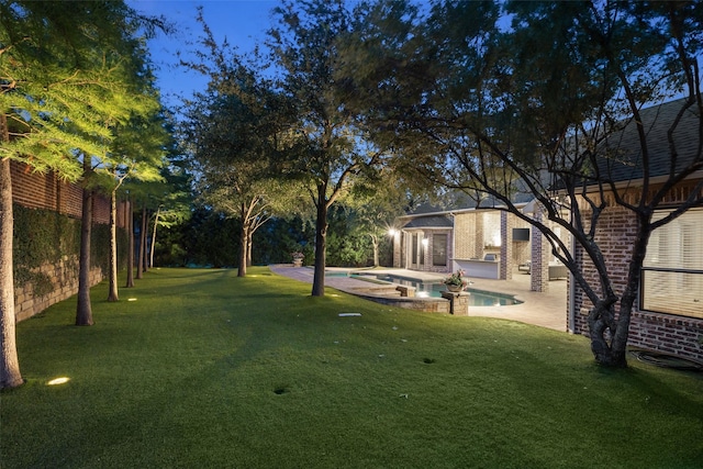 1861 Sand Creek Dr, Prosper, TX 75078 - view of green lawn with an outdoor pool and a patio area