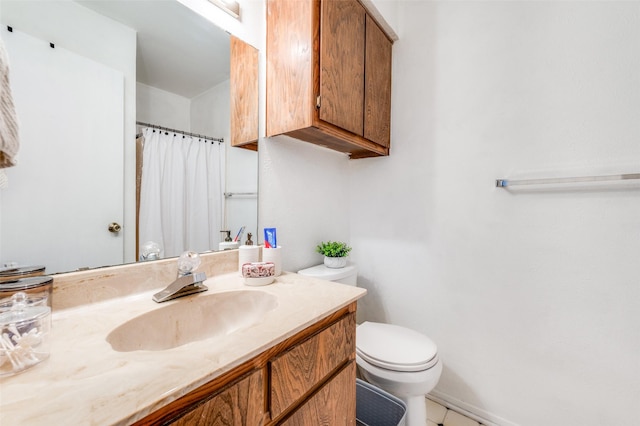 1161 Dallas Dr, Denton, TX 76205 - full bath featuring vanity, curtained shower, and tile patterned floors