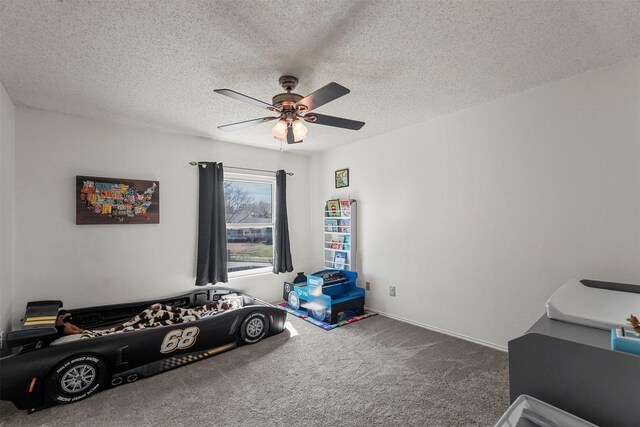 1512 La Paz Dr, Plano, TX 75074 - carpeted bedroom featuring a textured ceiling and ceiling fan