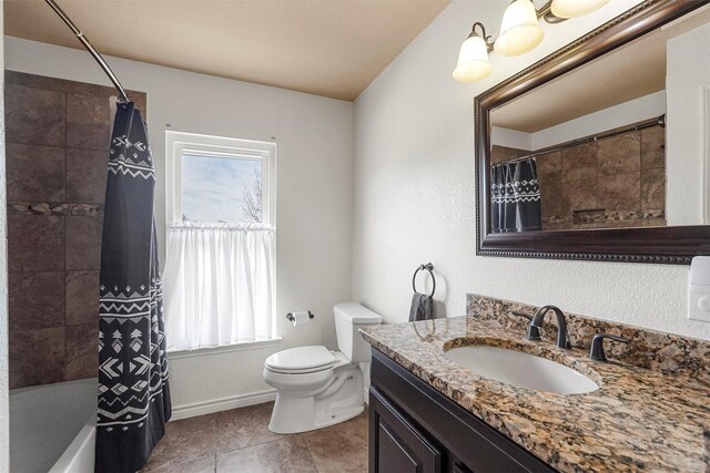 1512 La Paz Dr, Plano, TX 75074 - bathroom featuring plenty of natural light, vanity, shower / bathtub combination with curtain, and tile patterned floors
