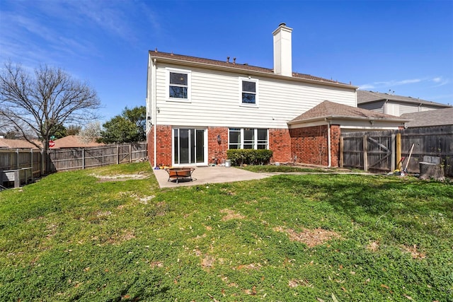 1512 La Paz Dr, Plano, TX 75074 - rear view of property with a patio area, brick siding, a fenced backyard, and a chimney