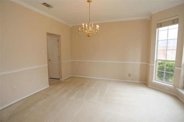 2325 Denham Dr, Arlington, TX 76001 - empty room featuring a chandelier, light colored carpet, and ornamental molding