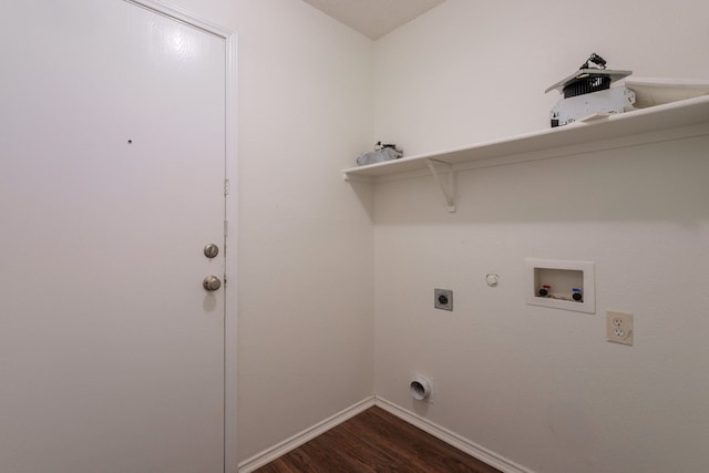 233 Stoneridge Dr, Mesquite, TX 75149 - laundry area with hookup for a gas dryer, dark wood-style flooring, electric dryer hookup, and washer hookup