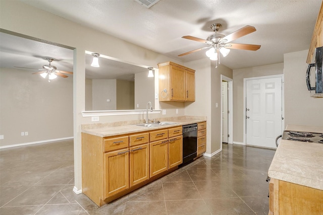 1414 Cheyenne Trl, Granbury, TX 76048 - kitchen featuring black dishwasher, ceiling fan, light countertops, and tile patterned floors