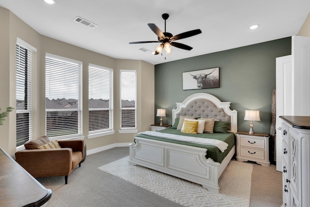 1415 Misty Pasture Way, Mansfield, TX 76063 - bedroom featuring light colored carpet, multiple windows, recessed lighting, and a ceiling fan
