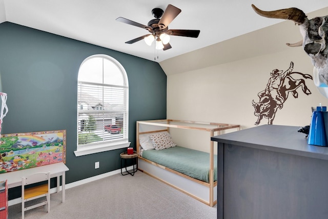 1415 Misty Pasture Way, Mansfield, TX 76063 - bedroom featuring multiple windows, lofted ceiling, carpet floors, and ceiling fan