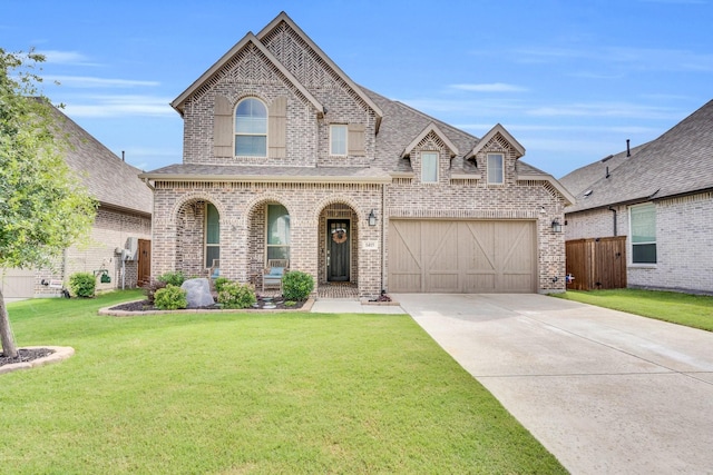 1415 Misty Pasture Way, Mansfield, TX 76063 - french country style house with brick siding, a porch, driveway, and an attached garage