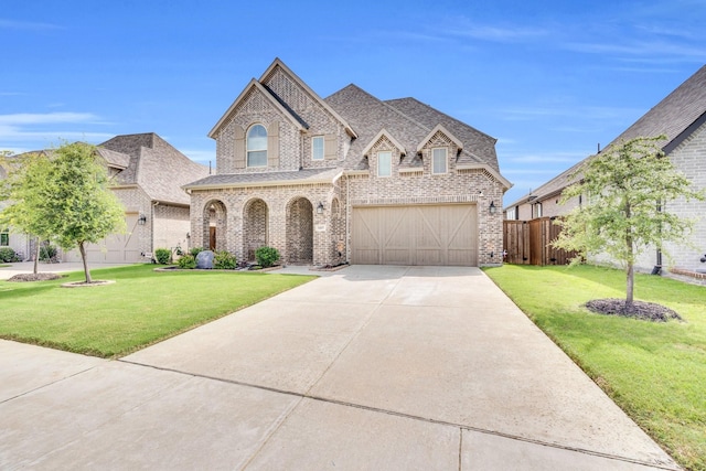 1415 Misty Pasture Way, Mansfield, TX 76063 - french country style house with brick siding, driveway, an attached garage, and roof with shingles
