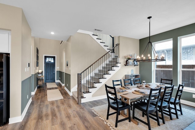 1415 Misty Pasture Way, Mansfield, TX 76063 - dining room featuring stairway, wood finished floors, a chandelier, and recessed lighting