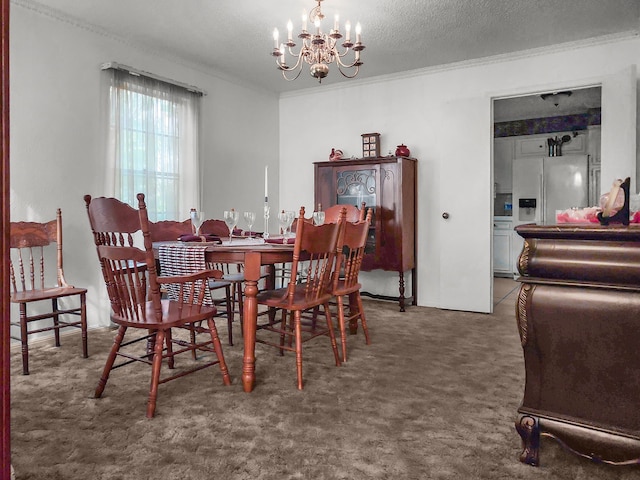 2641 Woodmont Cir, Waco, TX 76710 - dining room featuring a chandelier, crown molding, and carpet floors