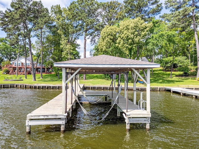22770 Diamond Bay Dr, Frankston, TX 75763 - dock area with a water view, boat lift, and view of scattered trees