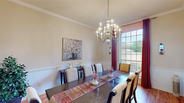 22770 Diamond Bay Dr, Frankston, TX 75763 - dining space with a chandelier, wood finished floors, and ornamental molding