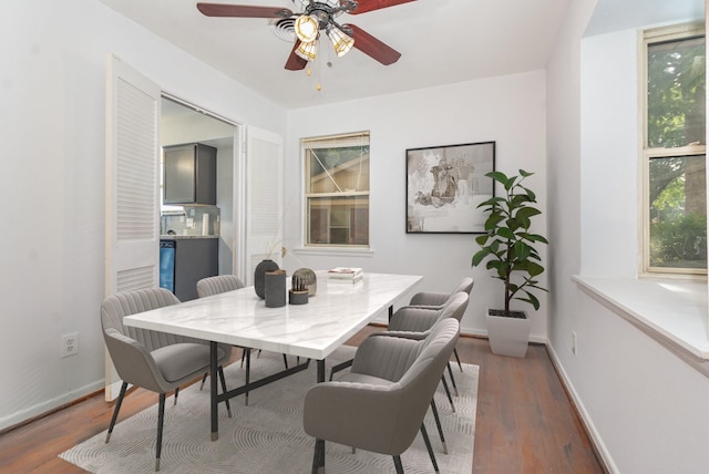 507 Vernet St, Richardson, TX 75080 - dining area featuring a ceiling fan and wood finished floors