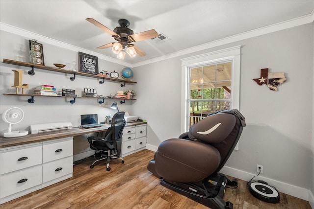 3121 SE County Road 2135, Corsicana, TX 75109 - office with crown molding, ceiling fan, and light wood-style floors