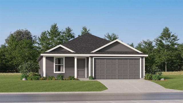 7750 Reese St, Dallas, TX 75114 - ranch-style home featuring a garage, concrete driveway, a front yard, and a shingled roof
