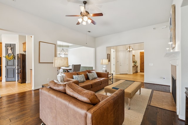 6044 Larkspur Ln, Frisco, TX 75036 - living room with hardwood / wood-style flooring and a ceiling fan