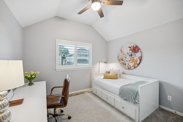 3805 Blaylock Pl, Plano, TX 75025 - carpeted bedroom featuring lofted ceiling and a ceiling fan