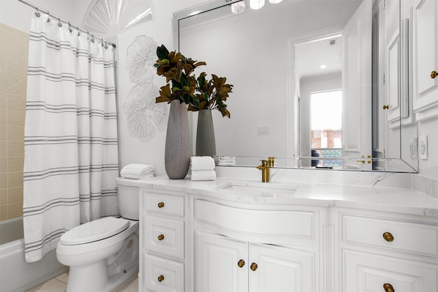 3928 Dove Creek Ln, Plano, TX 75093 - full bath with vanity, shower / bathtub combination with curtain, and tile patterned floors