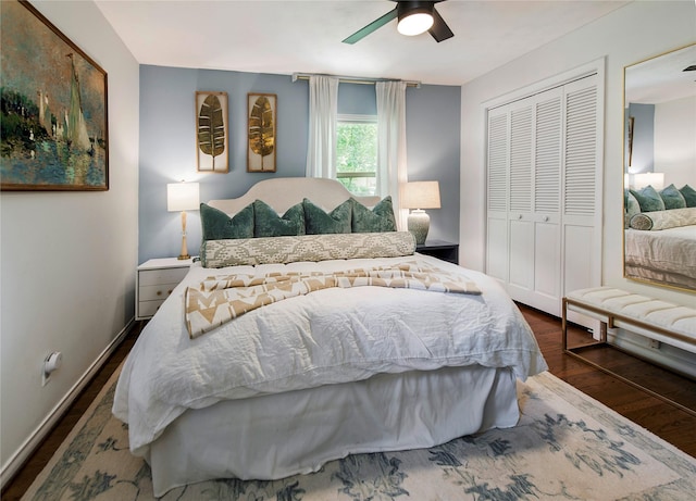 8803 Westglen Dr, Dallas, TX 75228 - bedroom featuring wood finished floors, a closet, and ceiling fan